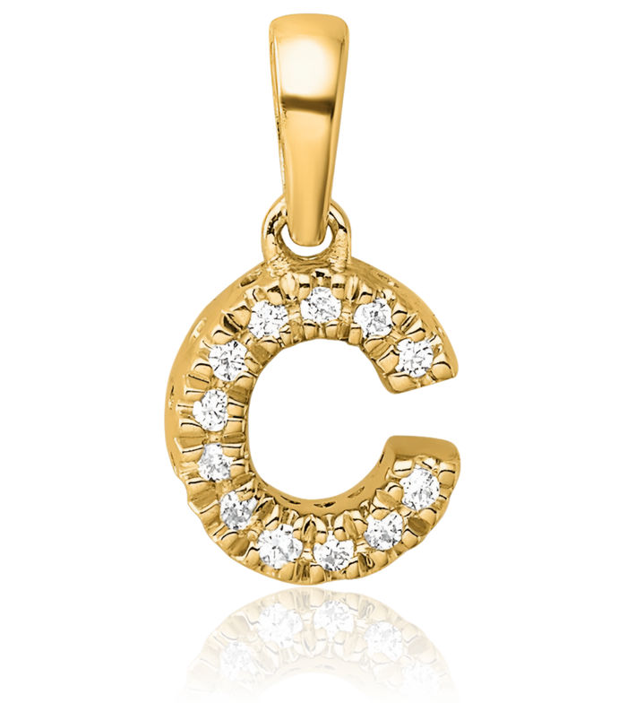 14K Solid Yellow Gold Diamond Dainty Letter C Initial Name Monogram Necklace Chain Pendant Charm