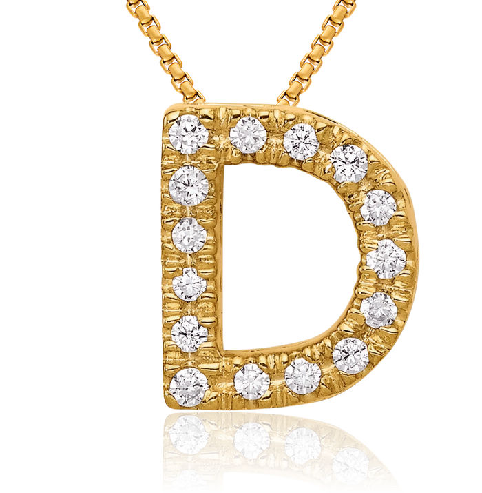 14K Solid Yellow Gold Diamond Dainty Letter D Initial Name Monogram Chain Necklace Pendant Charm