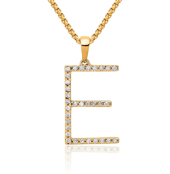 14K Solid Yellow Gold Diamond Dainty Letter E Initial Name Monogram Necklace Chain Pendant Charm