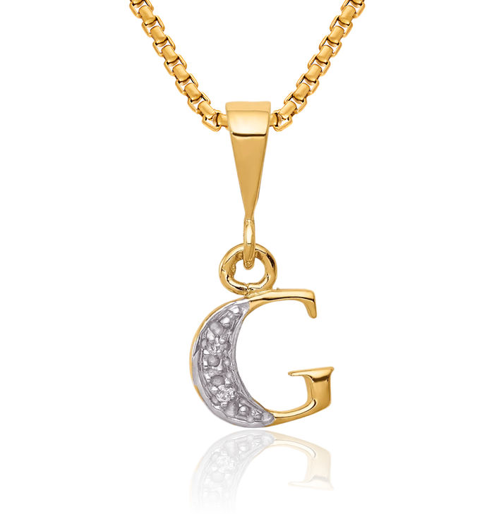 14K Solid Yellow Gold Diamond Dainty Letter G Initial Name Monogram Necklace Chain Pendant Charm