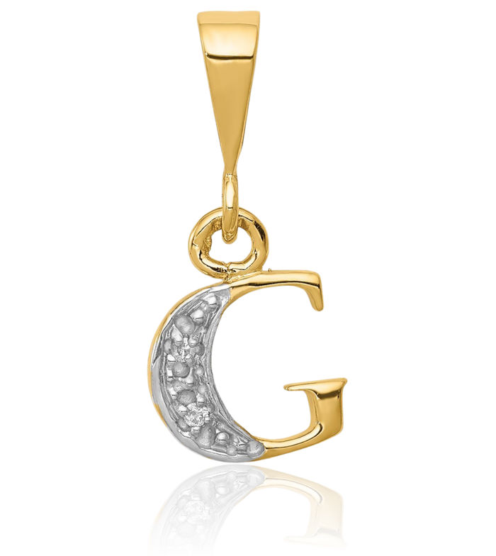 14K Solid Yellow Gold Diamond Dainty Letter G Initial Name Monogram Necklace Chain Pendant Charm