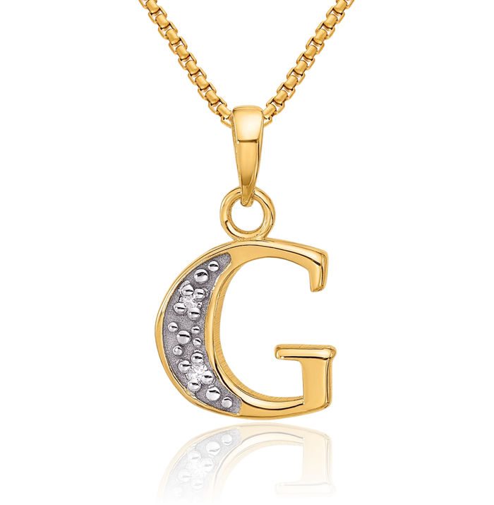 14K Solid Yellow Gold Diamond Dainty Letter G Initial Name Monogram Necklace Chain Pendant Charm