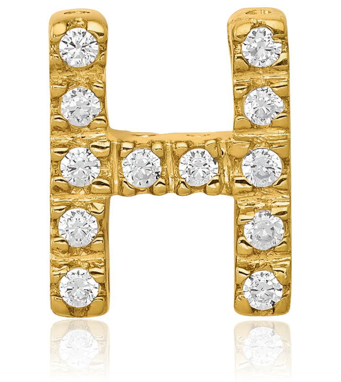14K Solid Yellow Gold Diamond Dainty Letter H Initial Name Monogram Chain Necklace Pendant Charm