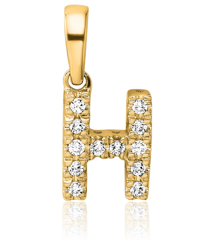 14K Solid Yellow Gold Diamond Dainty Letter H Initial Name Monogram Necklace Chain Pendant Charm