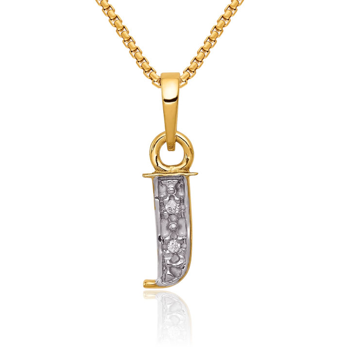 14K Solid Yellow Gold Diamond Dainty Letter J Initial Name Monogram Necklace Chain Pendant Charm