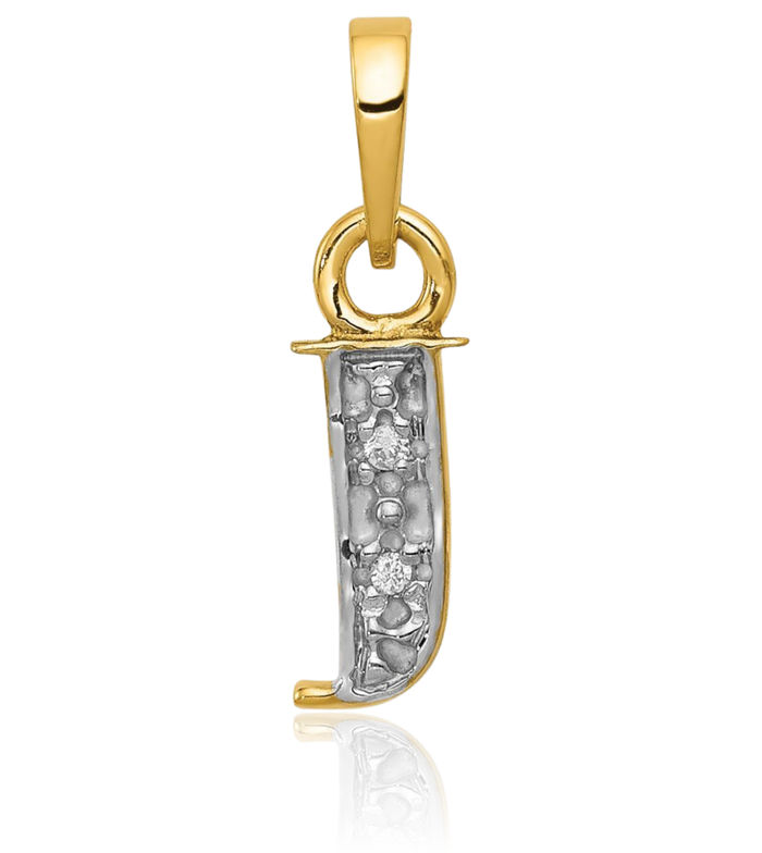14K Solid Yellow Gold Diamond Dainty Letter J Initial Name Monogram Necklace Chain Pendant Charm