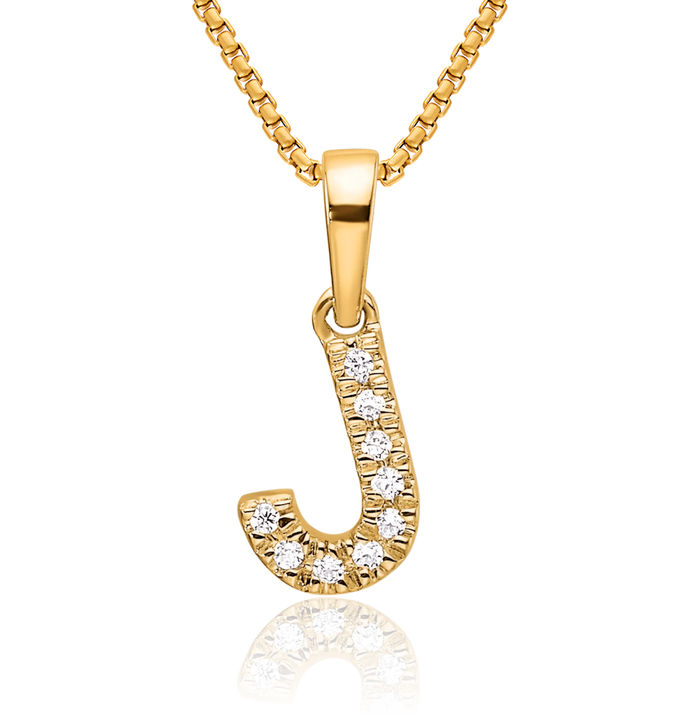 14K Solid Yellow Gold Diamond Dainty Letter J Initial Name Monogram Necklace Chain Pendant Charm