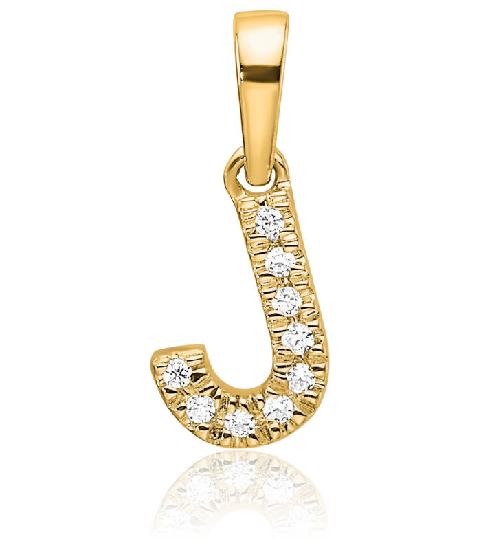 14K Solid Yellow Gold Diamond Dainty Letter J Initial Name Monogram Necklace Chain Pendant Charm