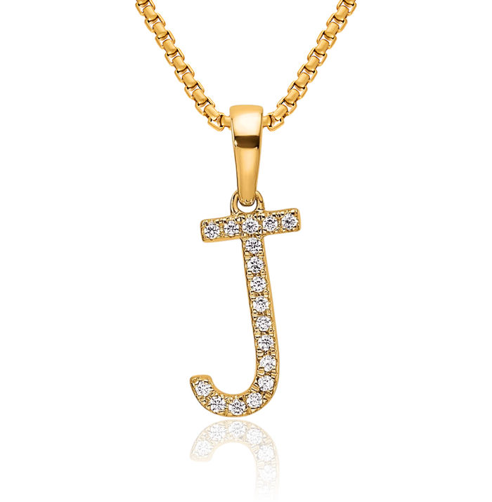 14K Solid Yellow Gold Diamond Dainty Letter J Initial Name Monogram Necklace Chain Pendant Charm