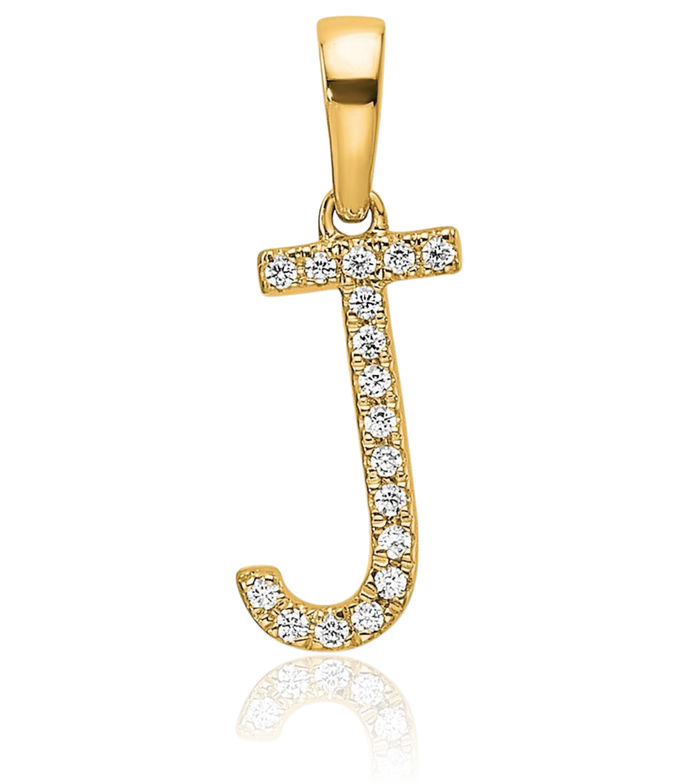 14K Solid Yellow Gold Diamond Dainty Letter J Initial Name Monogram Necklace Chain Pendant Charm