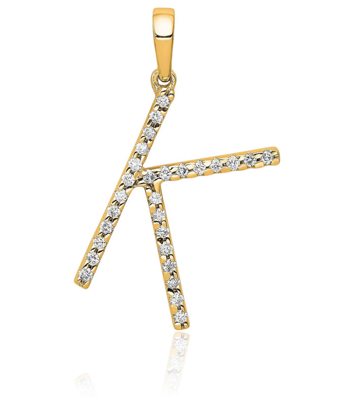 14K Solid Yellow Gold Diamond Dainty Letter K Initial Name Monogram Necklace Chain Pendant Charm