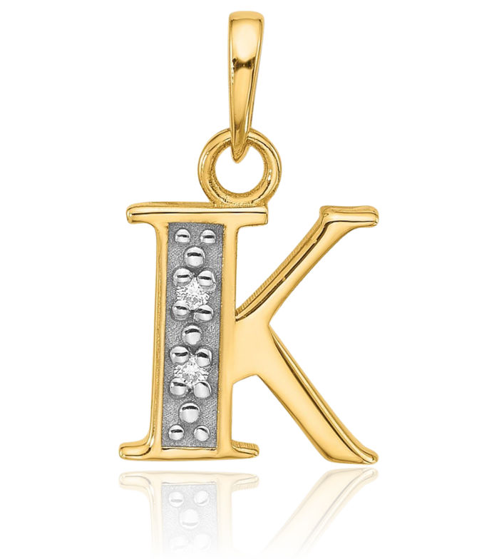 14K Solid Yellow Gold Diamond Dainty Letter K Initial Name Monogram Necklace Chain Pendant Charm