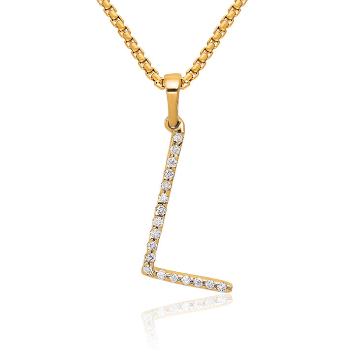 14K Solid Yellow Gold Diamond Dainty Letter L Initial Name Monogram Necklace Chain Pendant Charm