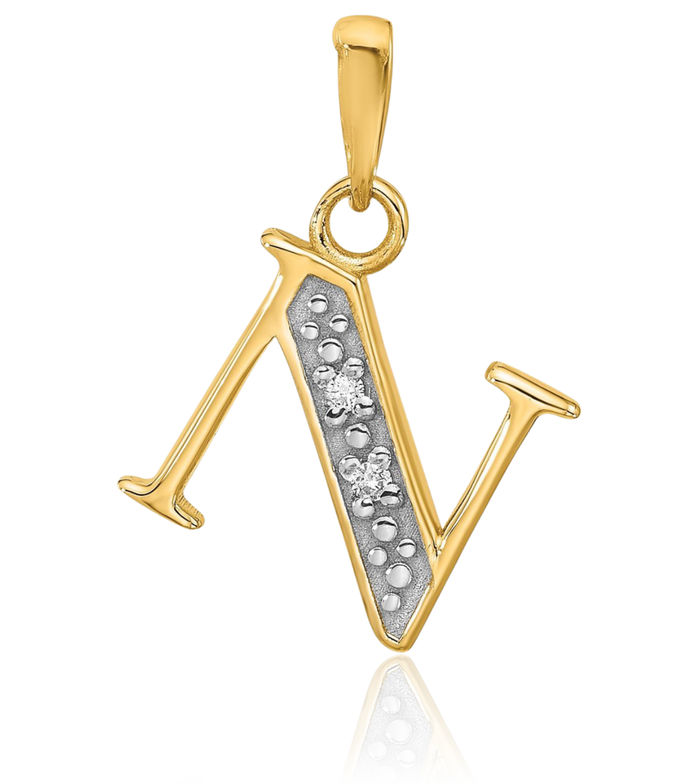 14K Solid Yellow Gold Diamond Dainty Letter N Initial Name Monogram Necklace Chain Pendant Charm