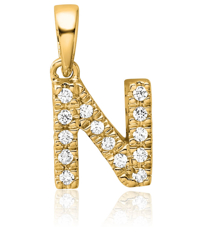 14K Solid Yellow Gold Diamond Dainty Letter N Initial Name Monogram Necklace Chain Pendant Charm