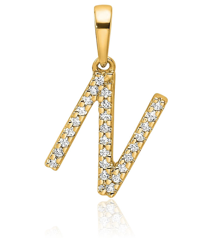 14K Solid Yellow Gold Diamond Dainty Letter N Initial Name Monogram Necklace Chain Pendant Charm