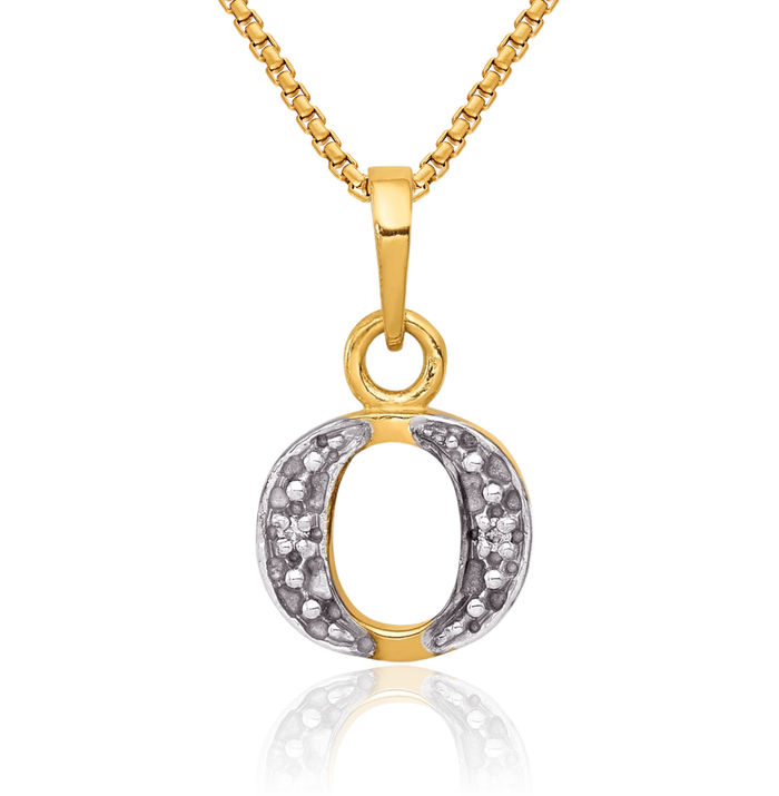 14K Solid Yellow Gold Diamond Dainty Letter O Initial Name Monogram Necklace Chain Pendant Charm