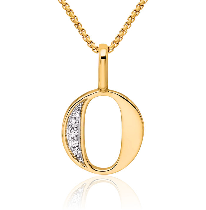 14K Solid Yellow Gold Diamond Dainty Letter O Initial Name Monogram Necklace Chain Pendant Charm