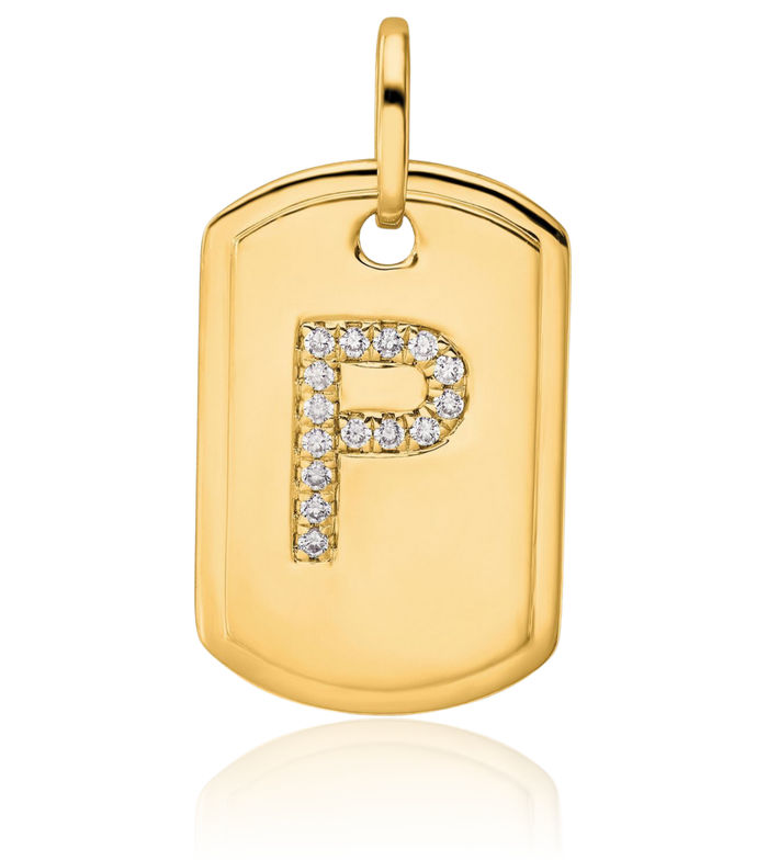 14K Solid Yellow Gold 0.18 carat Natural Diamond Large Letter P