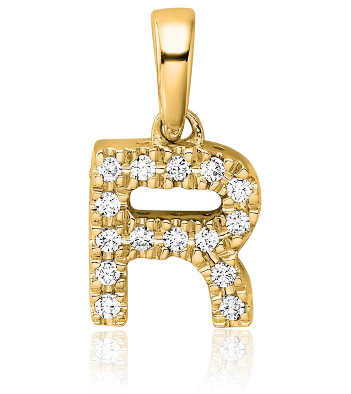 14K Solid Yellow Gold Diamond Dainty Letter R Initial Name Monogram Necklace Chain Pendant Charm