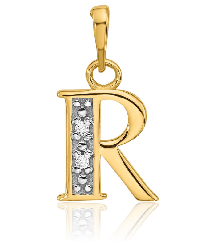 14K Solid Yellow Gold Diamond Dainty Letter R Initial Name Monogram Necklace Chain Pendant Charm