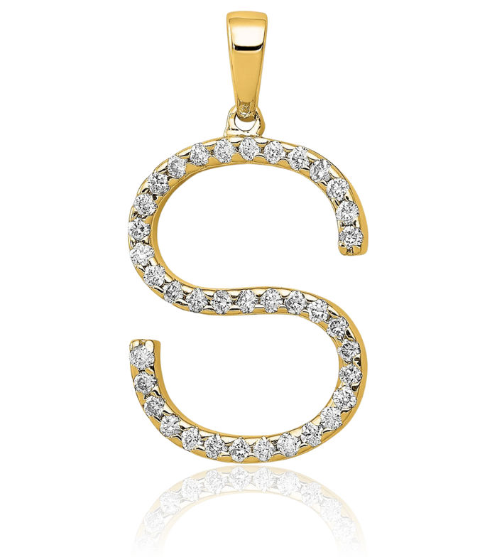 14K Solid Yellow Gold Diamond Dainty Letter S Initial Name Monogram Necklace Chain Pendant Charm