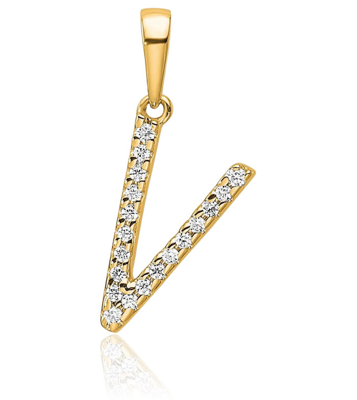 14K Solid Yellow Gold Diamond Dainty Letter V Initial Name Monogram Necklace Chain Pendant Charm