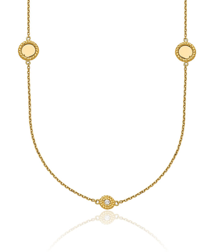 14K Solid Yellow Gold Diamond Link Discs Geometric Necklace Chain