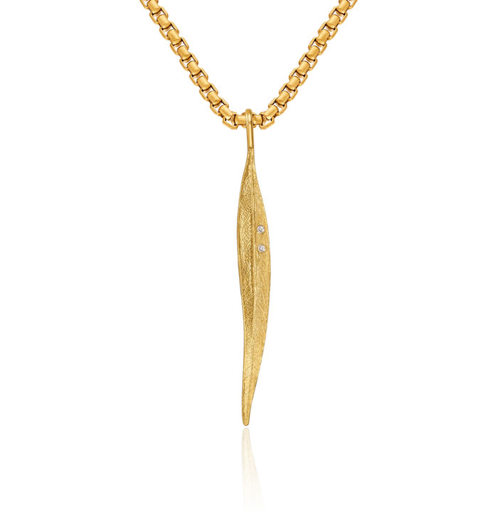14K Solid Yellow Gold Diamond Long Leaf Chain Necklace Pendant Charm
