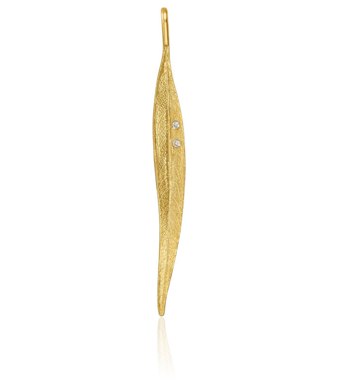 14K Solid Yellow Gold Diamond Long Leaf Chain Necklace Pendant Charm