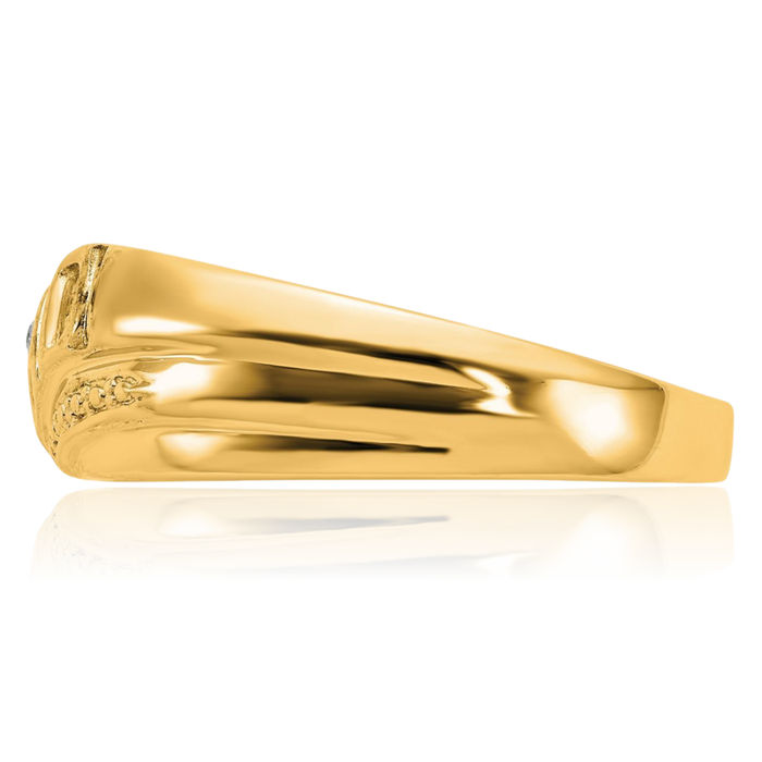 14K Solid Yellow Gold Diamond Mens Dad Ring