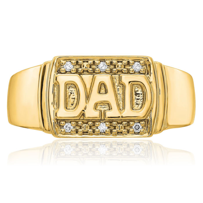 14K Solid Yellow Gold Diamond Mens Dad Ring