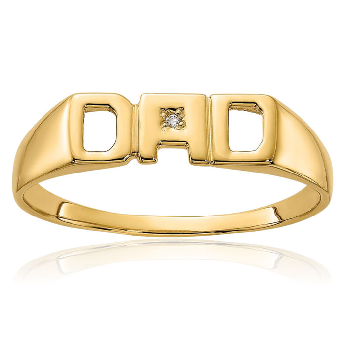 14K Solid Yellow Gold Diamond Mens Dad Ring