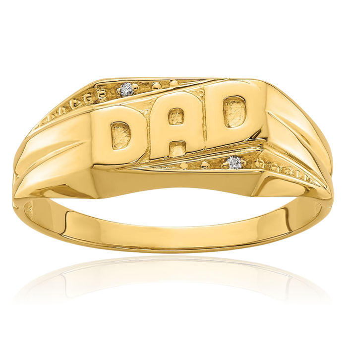 14K Solid Yellow Gold Diamond Mens Dad Ring