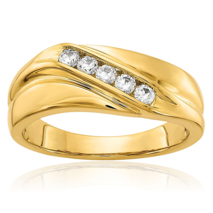 14K Solid Yellow Gold Lab Diamond Mens Wedding Band Ring