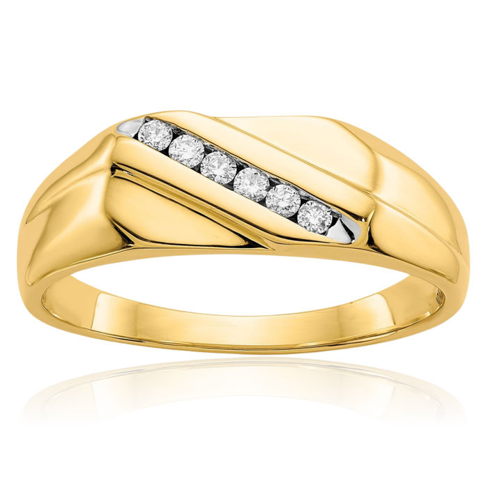 14K Solid Yellow Gold Diamond Mens Ring