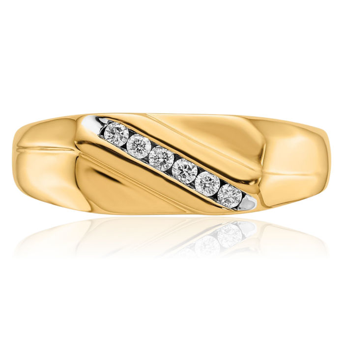 10K Solid Yellow Gold Diamond Mens Wedding Band Ring