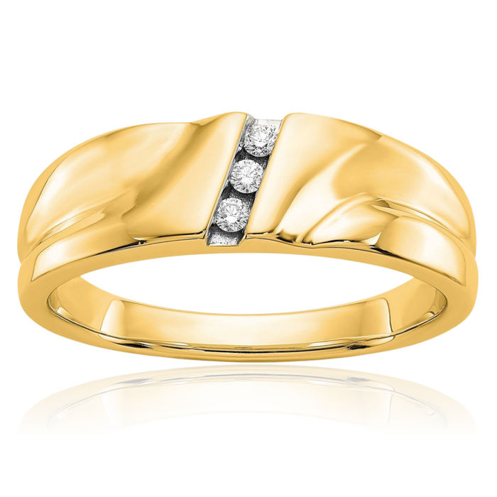 14K Solid Yellow Gold Diamond Mens Ring