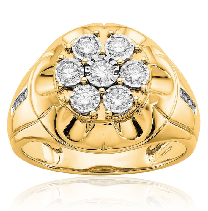 14K Solid Yellow Gold Diamond Mens Ring