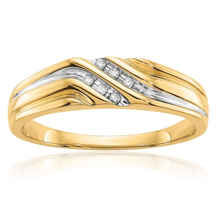 14K Solid Yellow Gold Diamond Mens Ring