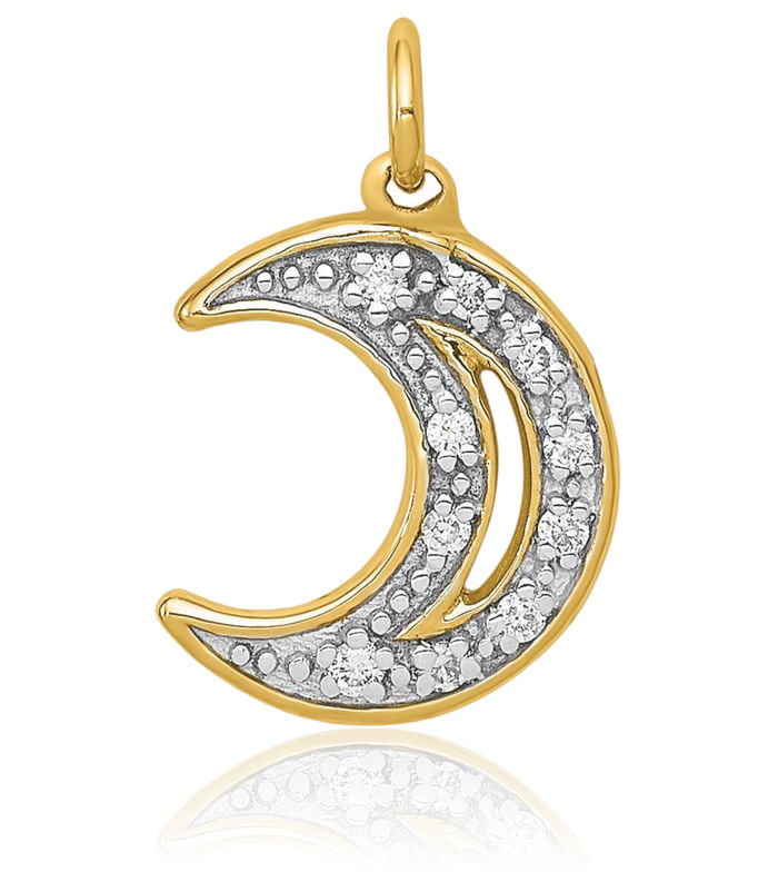 14K Solid Yellow Gold Diamond Crescent Moon Necklace Chain Pendant Charm Celestial Jewelry