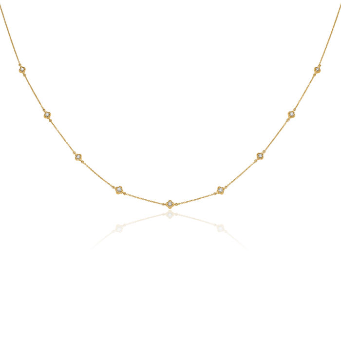 14K Solid Yellow Gold Diamond Multi Station Chain Necklace