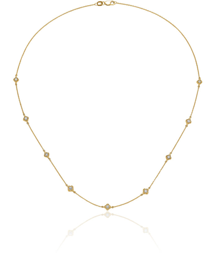 14K Solid Yellow Gold Diamond Multi Station Chain Necklace