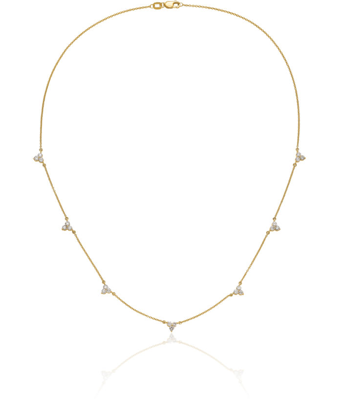 14K Solid Yellow Gold Diamond Multi Station Necklace Chain