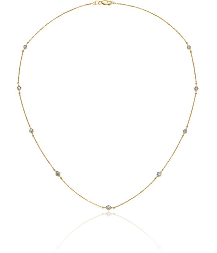 14K Solid Yellow Gold Diamond Multi Station Chain Necklace