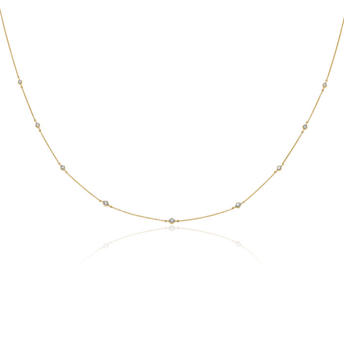 14K Solid Yellow Gold Diamond Multi Station Chain Necklace