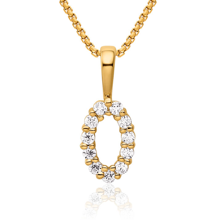 14K Solid Yellow Gold Diamond Number 0 Necklace Chain Pendant Charm