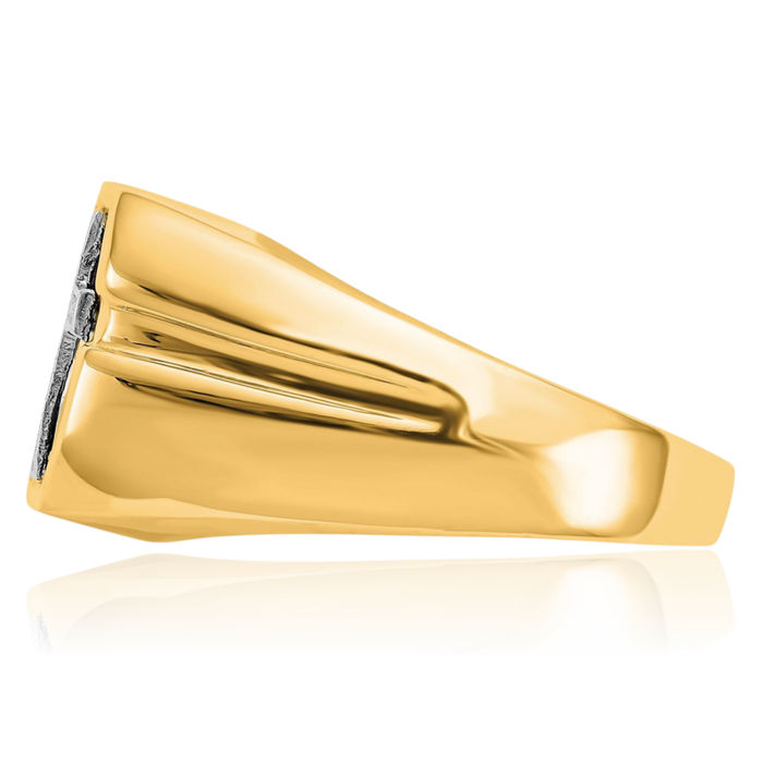 14K Solid Yellow Gold Diamond Black Onyx Mens Holy Cross Ring Christian Religious Band