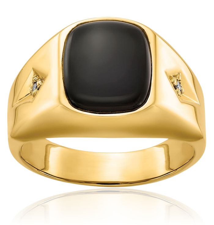 14K Solid Yellow Gold Diamond Black Onyx Mens Statement Ring