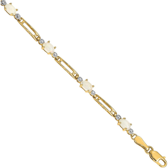 14K Solid Yellow Gold Diamond Opal Chain Gemstone Tennis Bracelet